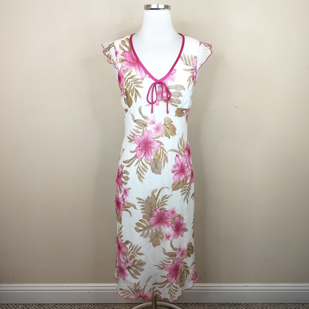 Iz Byer Vintage Floral Midi Dress 7 / Small Y2K Tropical Pink White